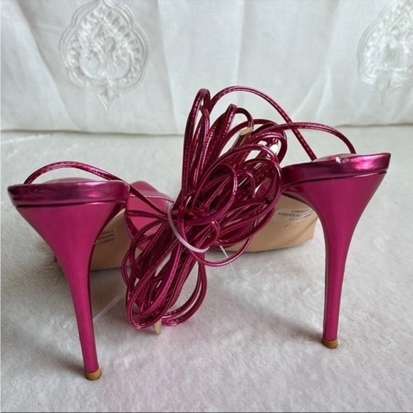 Lace-up Strappy Stilettos: Metallic Pointy High-Heeled Sandals for Women 9.5‎ - Picture 3 of 5